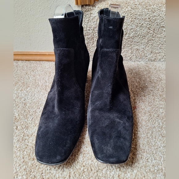 Roger Vivier black suede booties Square Toe Block Heel Buckle Womens Size 37.5 - Picture 4 of 9